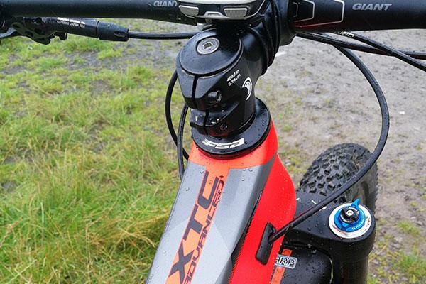 Rider view looking down at the handlebars & front suspension
